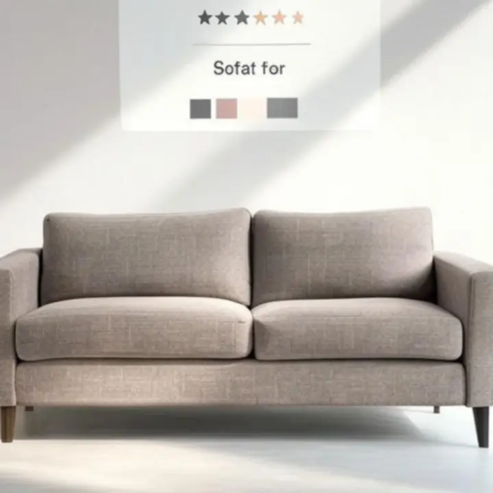 Detale nowoczesnej sofy z beżową tkaniną i drewnianymi nogami.